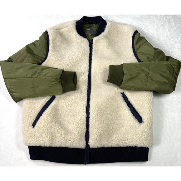 Asos Bomber Jacket Mens Medium Green Sherpa Puffer Full Zip Warm Y2K Hiking - Picture 1 of 12